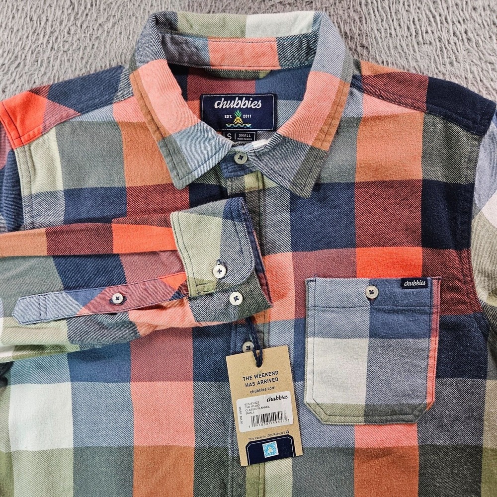 NWT Chubbies Classic Flannel Shirt‎ Men Small Button Up Red Blue Whtie Plaid